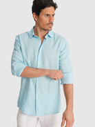 TAILORED FIT LONG SLEEVE BLUE SHIRT MARK BELLUCCI