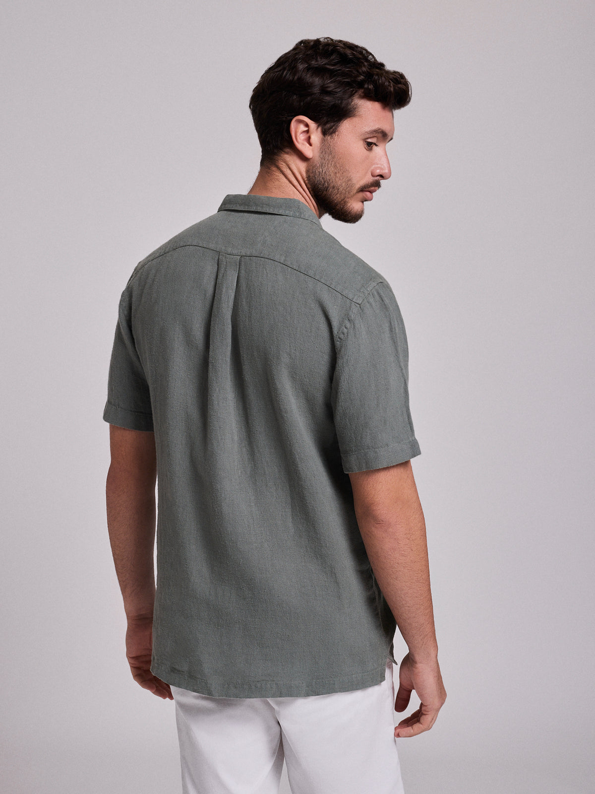 GREEN LINEN SHIRT SHORT SLEEVE REGULAR FIT MARK BELLUCCI