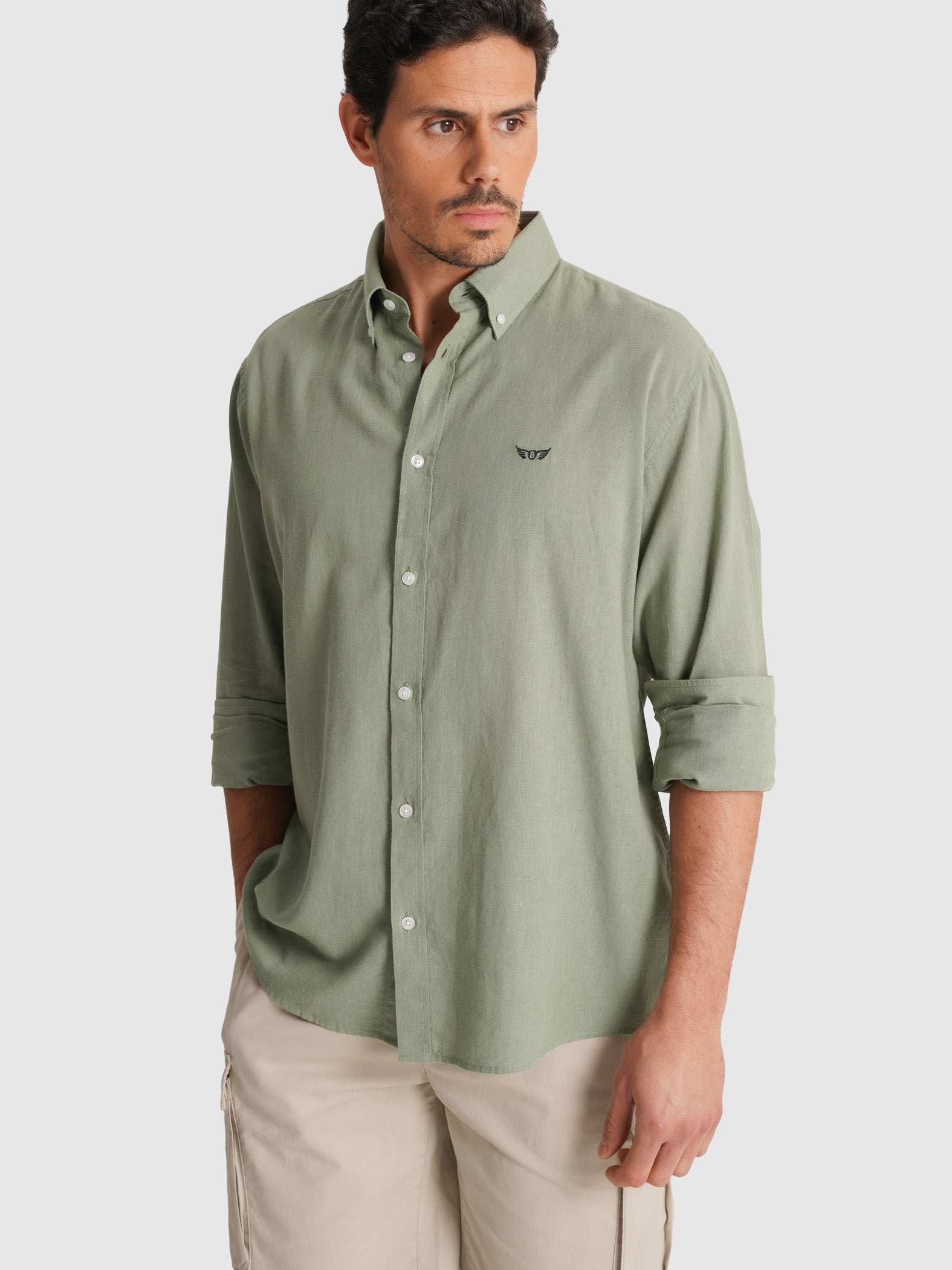 CAMISA MANGA LARGA VERDE REGULAR FIT MR. AZUL