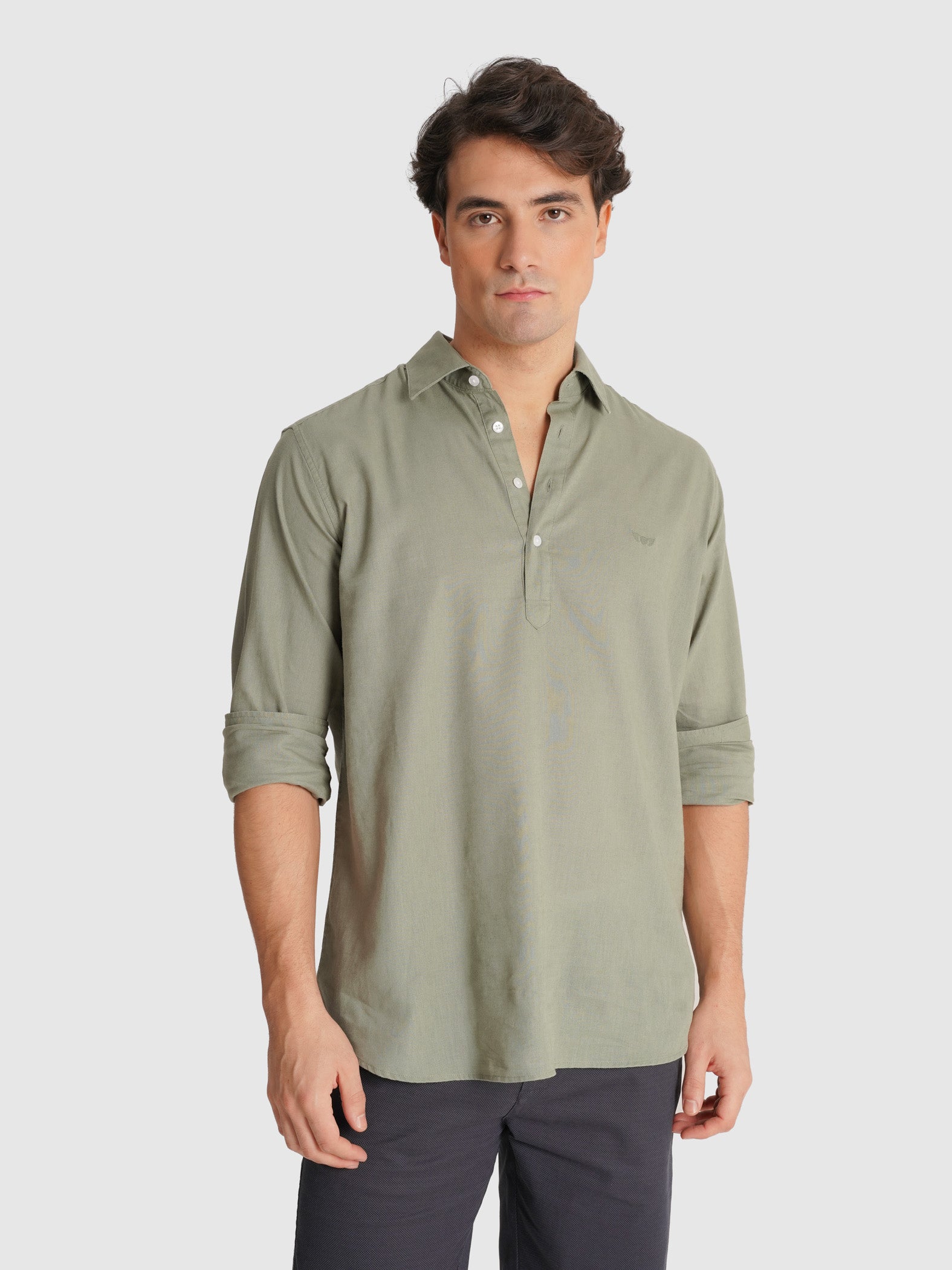 CAMISA MANGA LARGA VERDE REGULAR FIT MR. AZUL