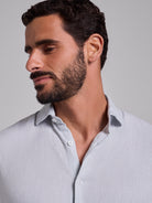 CAMISA LINO AZUL MANGA LARGA SASTRERÍA MARK BELLUCCI