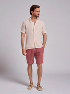 BEIGE LINEN SHIRT SHORT SLEEVE REGULAR FIT MARK BELLUCCI