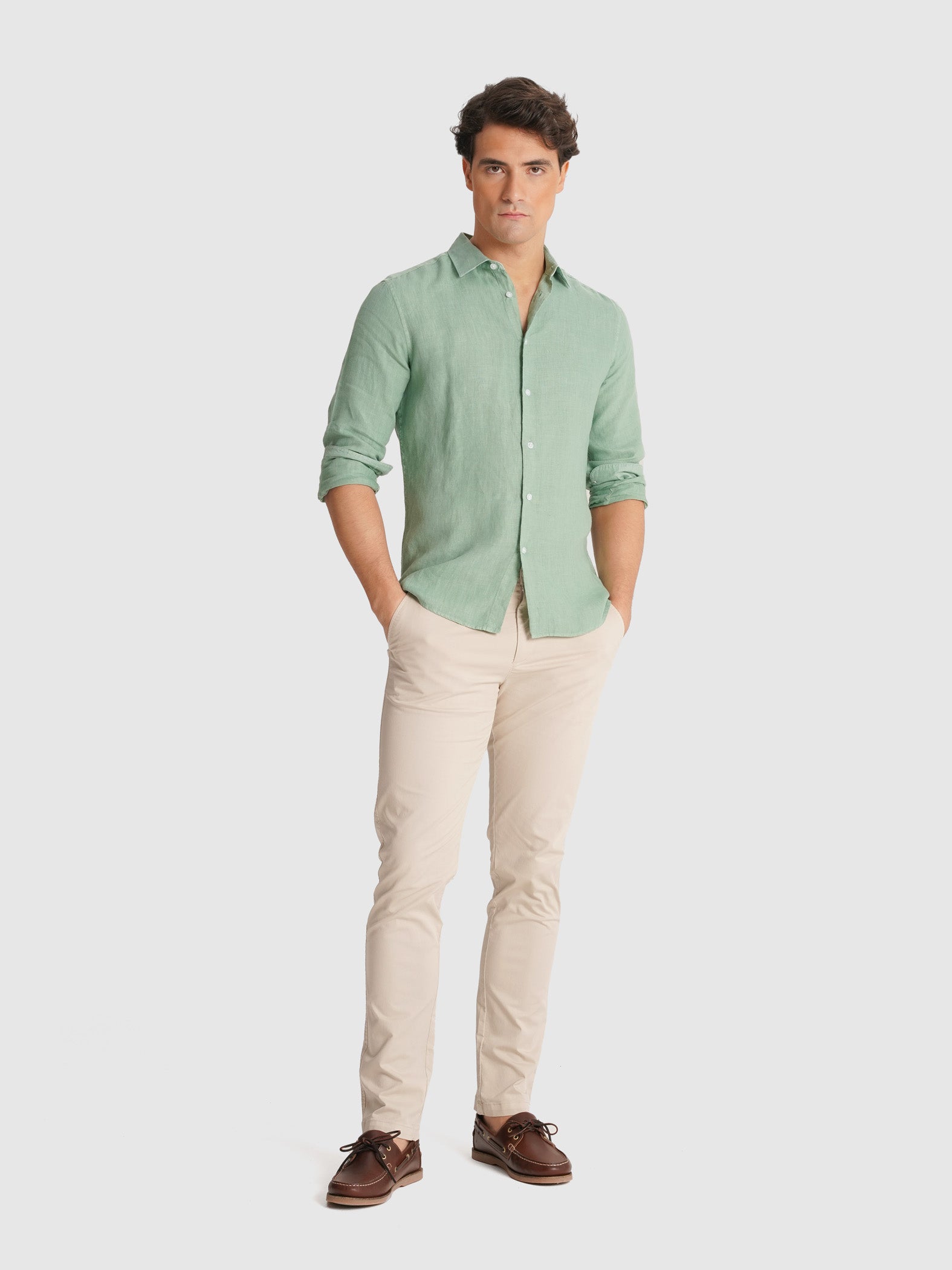 TAILORED FIT LONG SLEEVE GREEN SHIRT MARK BELLUCCI