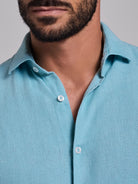 CAMISA LINO AZUL MANGA LARGA SASTRERÍA MARK BELLUCCI