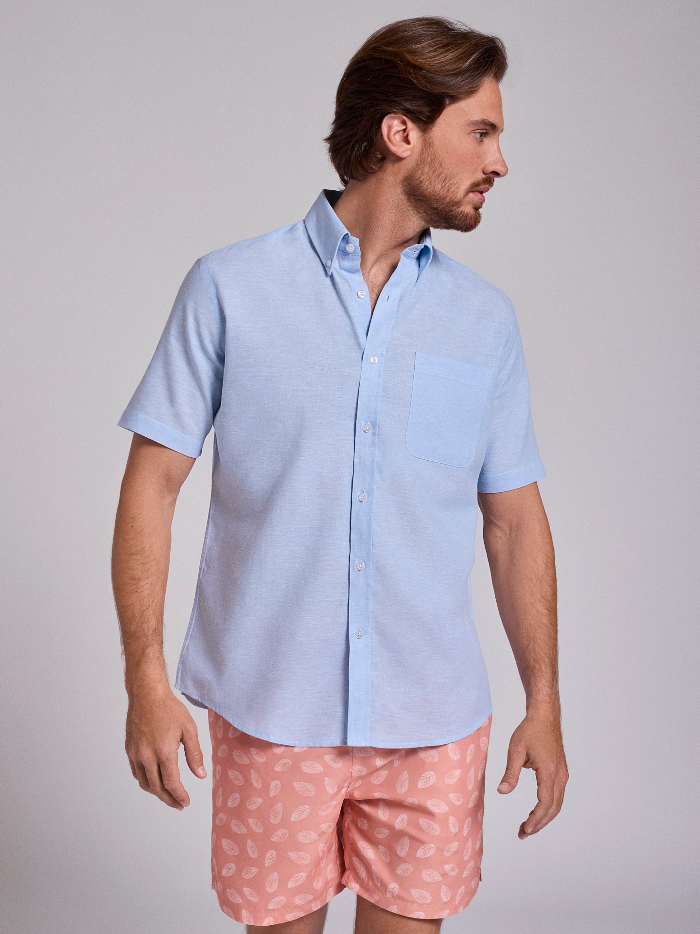 BLUE LINEN SHIRT SHORT SLEEVE REGULAR FIT MR. BLUE