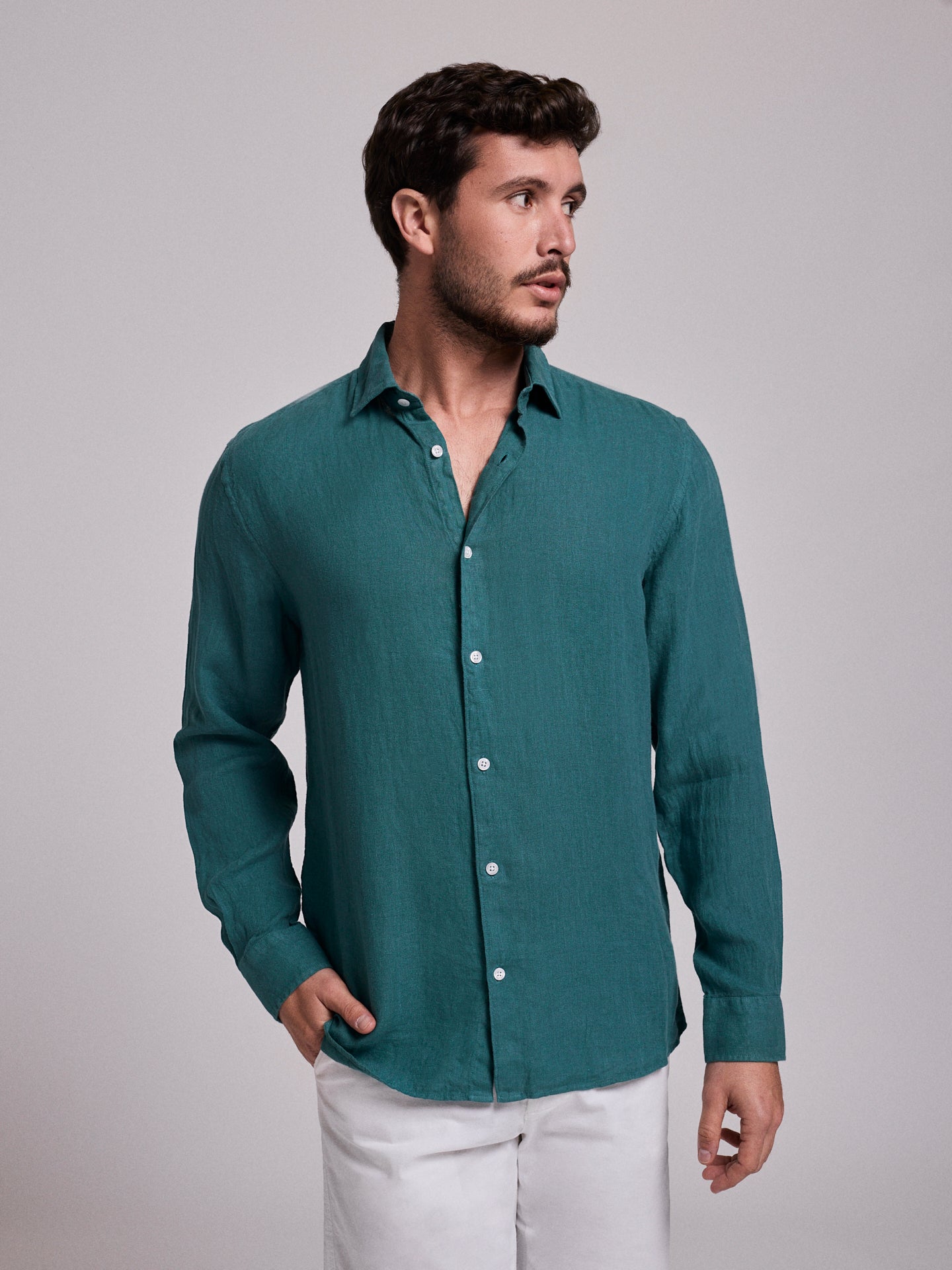 CAMISA LINO VERDE MANGA LARGA SASTRERÍA MARK BELLUCCI