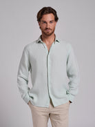 GREEN LINEN SHIRT LONG SLEEVE TAILORED FIT MARK BELLUCCI