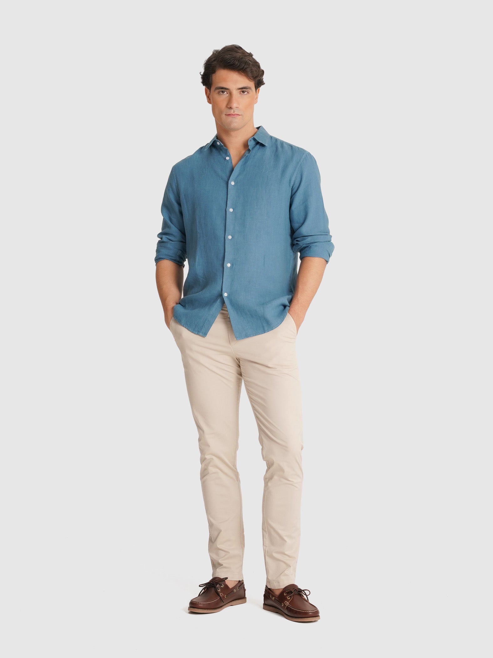 TAILORED FIT LONG SLEEVE BLUE SHIRT MARK BELLUCCI