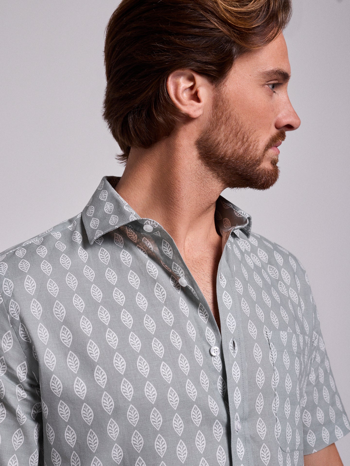GREEN LINEN SHIRT SHORT SLEEVE REGULAR FIT MR. BLUE