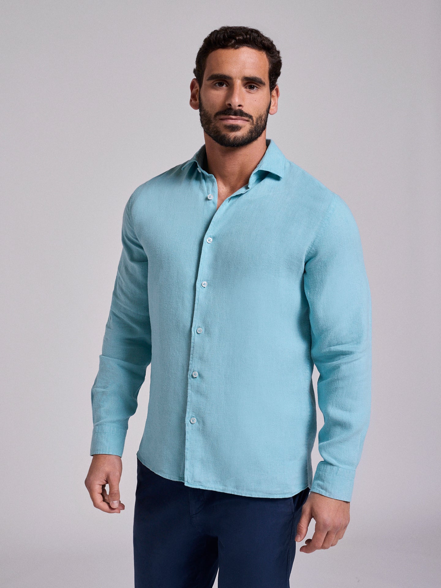 CAMISA LINO AZUL MANGA LARGA SASTRERÍA MARK BELLUCCI