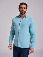 CAMISA LINO AZUL MANGA LARGA SASTRERÍA MARK BELLUCCI