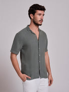 GREEN LINEN SHIRT SHORT SLEEVE REGULAR FIT MARK BELLUCCI