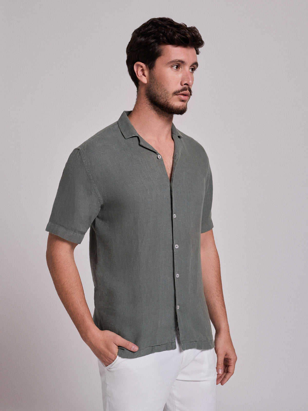 GREEN LINEN SHIRT SHORT SLEEVE REGULAR FIT MARK BELLUCCI
