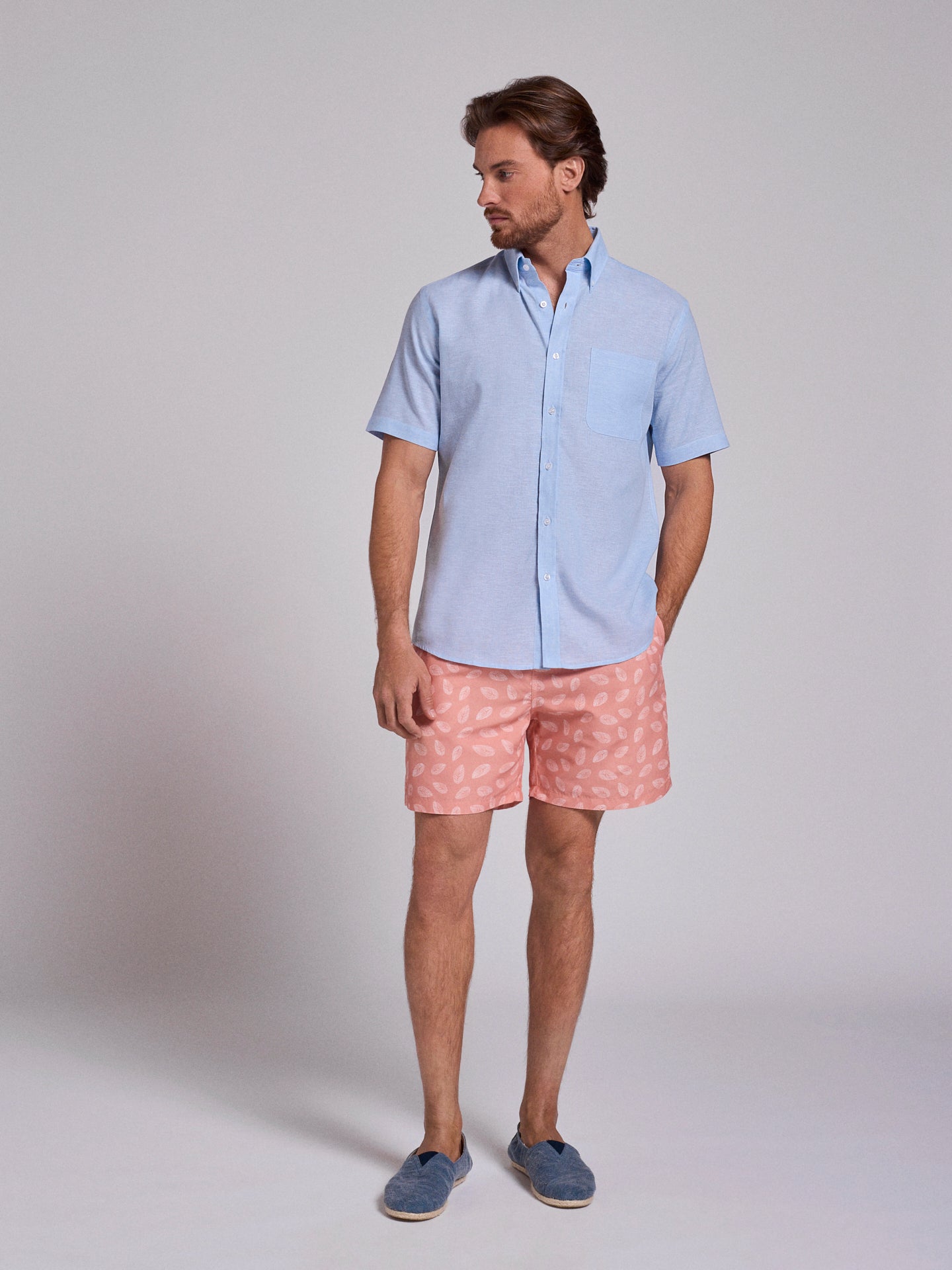 BLUE LINEN SHIRT SHORT SLEEVE REGULAR FIT MR. BLUE
