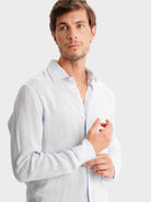 BLUE LINEN SHIRT LONG SLEEVE TAILORED FIT MARK BELLUCCI