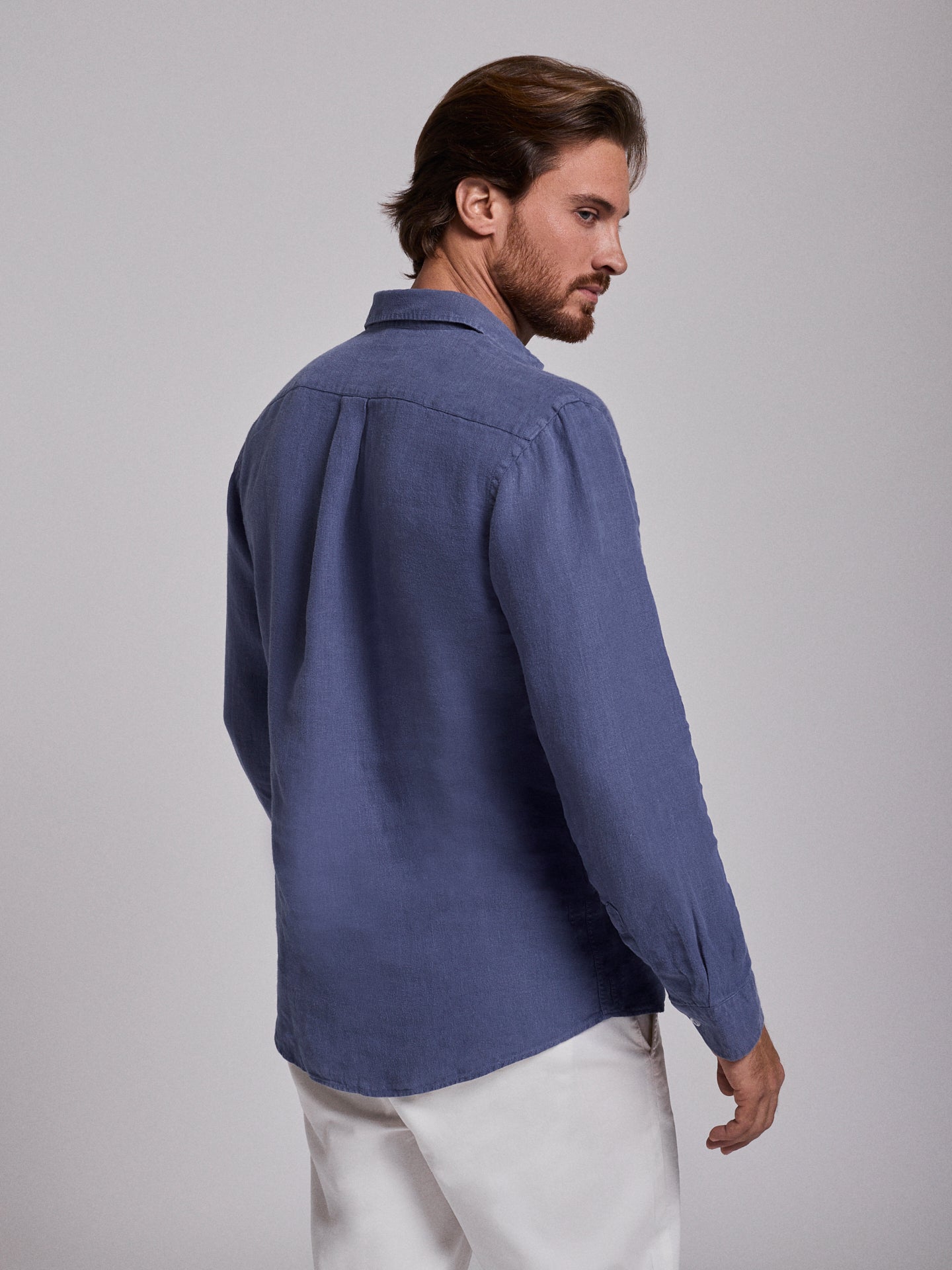 CAMISA LINO AZUL MANGA LARGA SASTRERÍA MARK BELLUCCI
