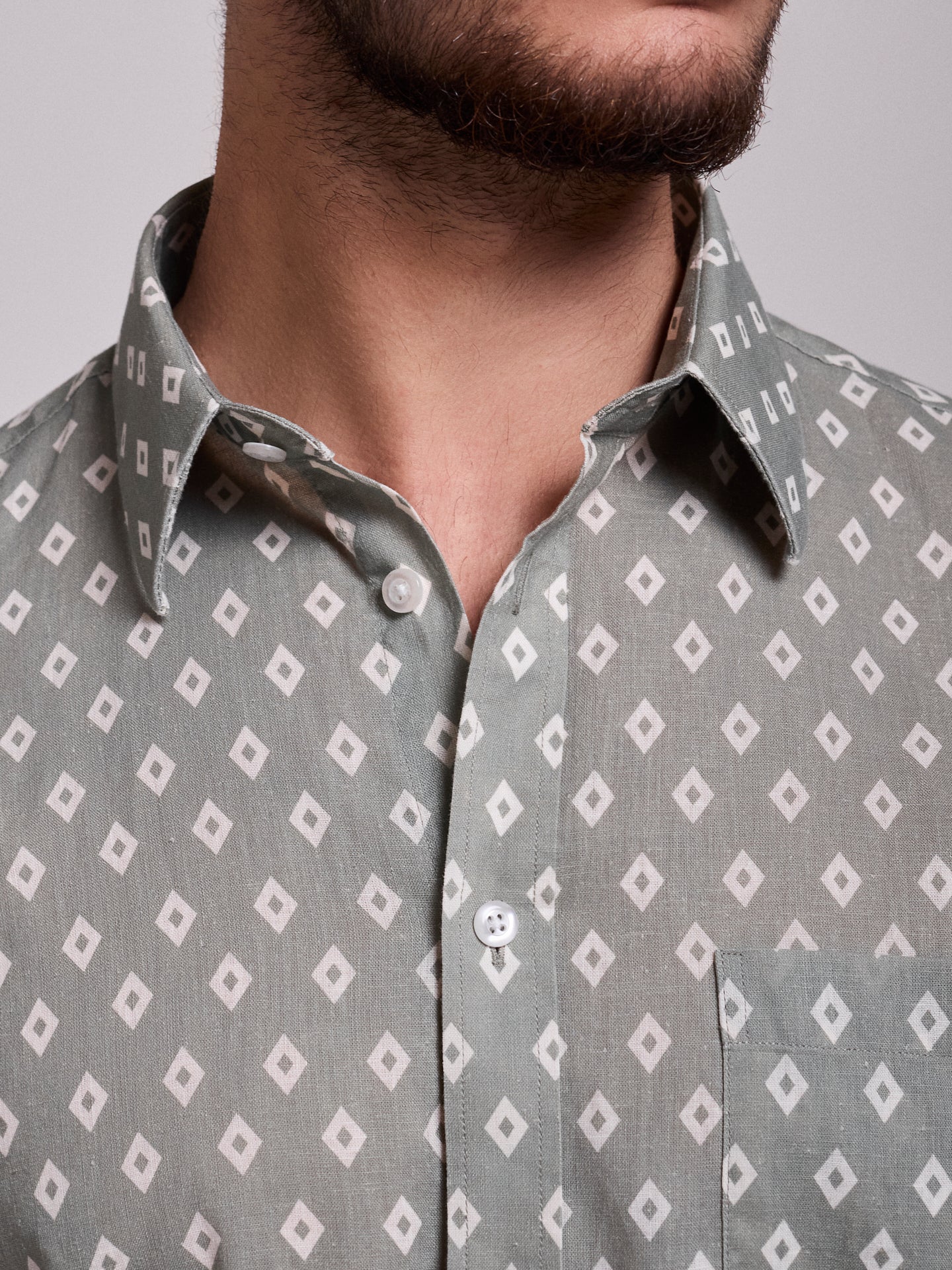 GREEN LINEN SHIRT SHORT SLEEVE REGULAR FIT MR. BLUE