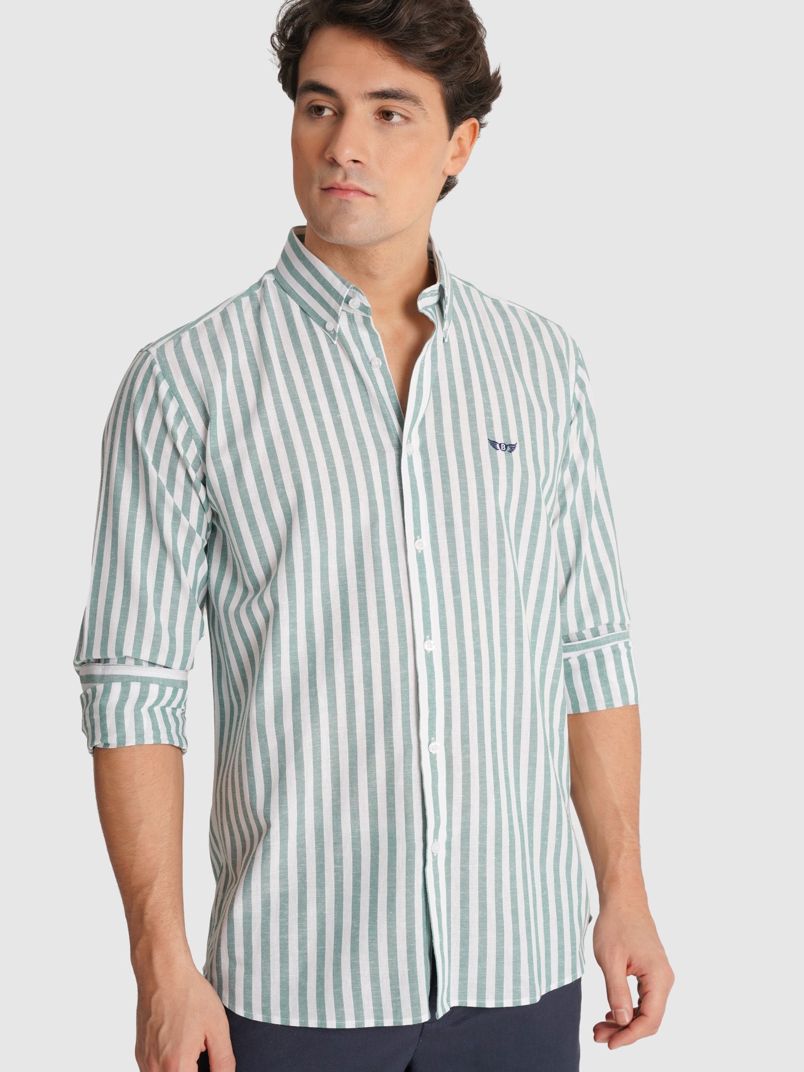 CAMISA MANGA LARGA VERDE REGULAR FIT MR. AZUL