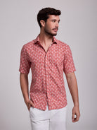 CAMISA LINO ROJA MANGA CORTA REGULAR FIT MR. AZUL