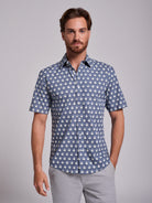 CAMISA ALGODÃO AZUL MANGA CURTA REGULAR FIT MR. BLUE