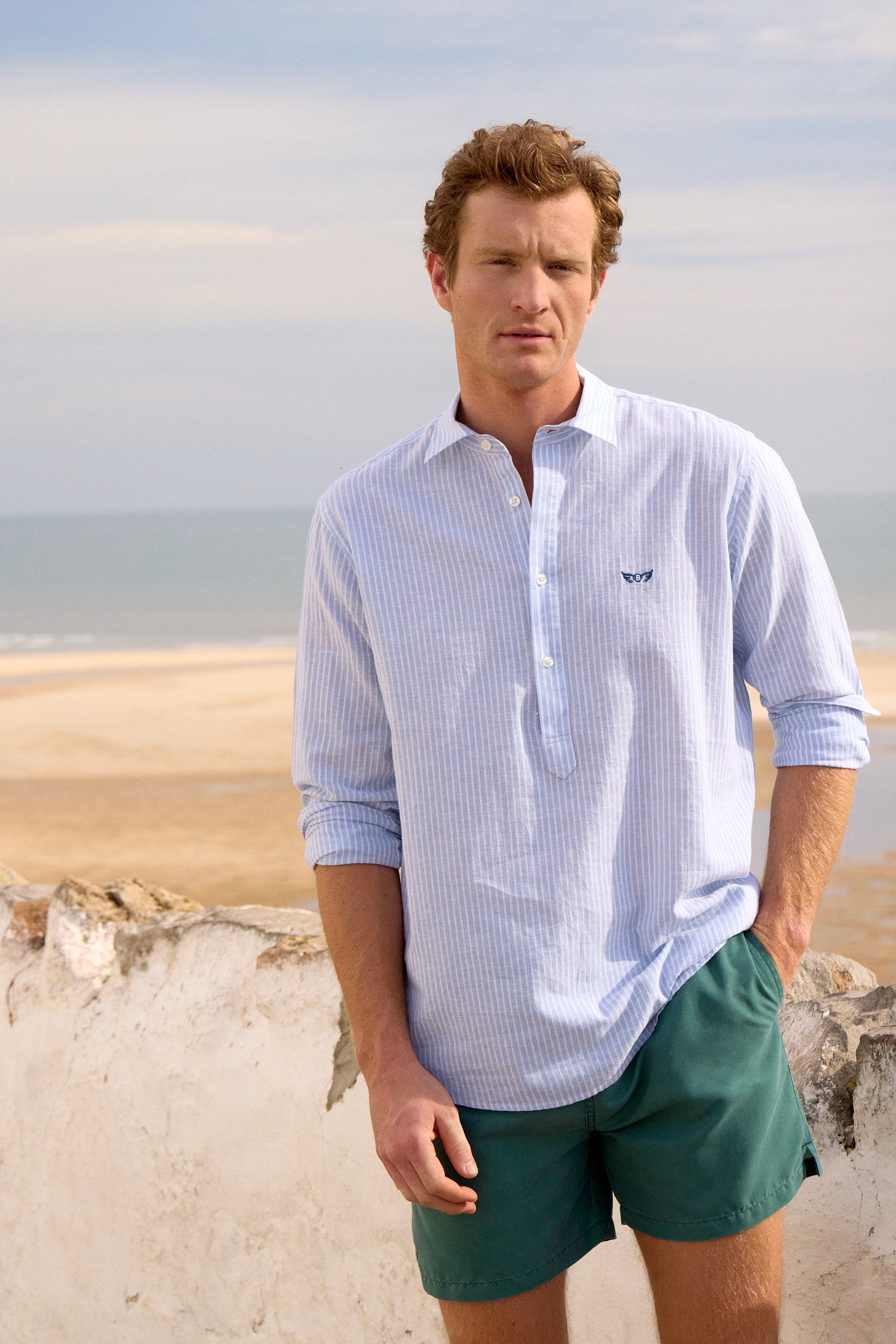 Camisa Regular Fit Lino Azul Mr. Blue