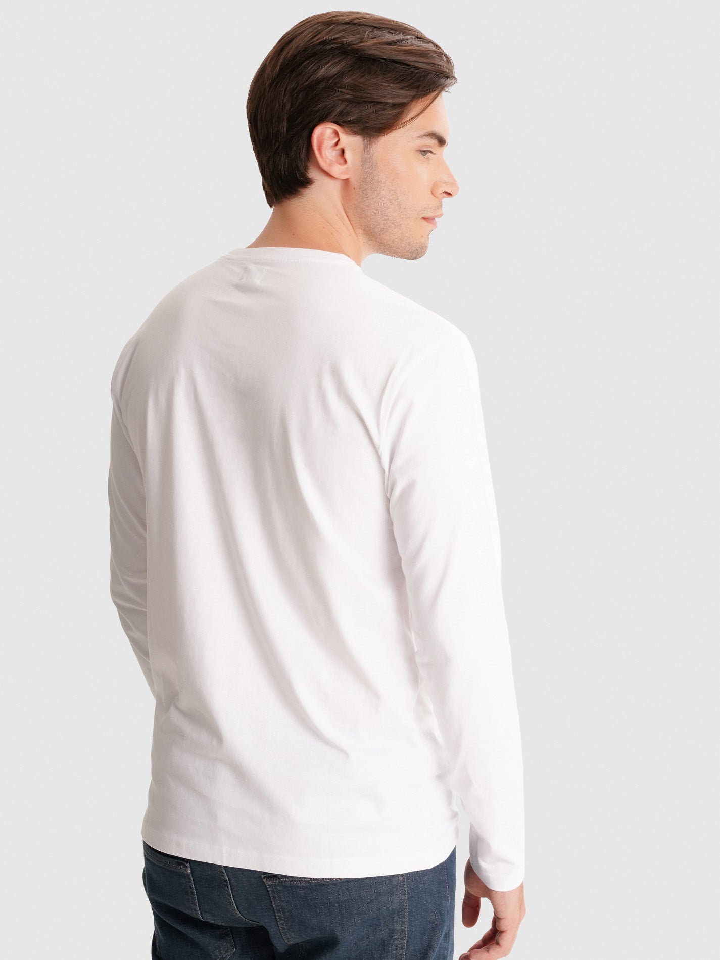 WHITE COTTON T-SHIRT LONG SLEEVE REGULAR FIT MR. BLUE