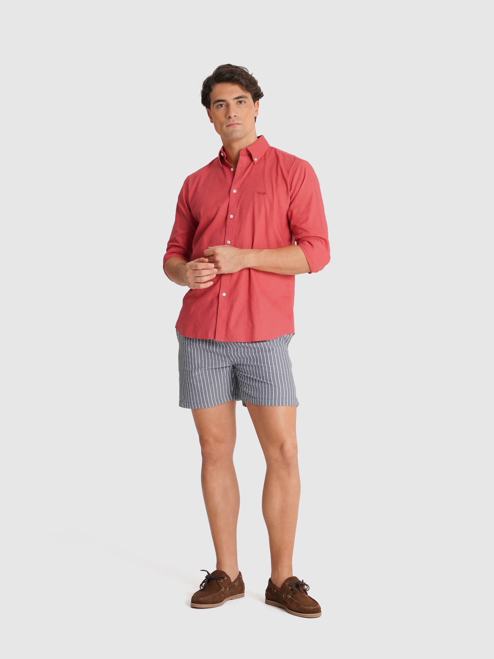 RED LONG SLEEVE REGULAR FIT MR SHIRT. BLUE