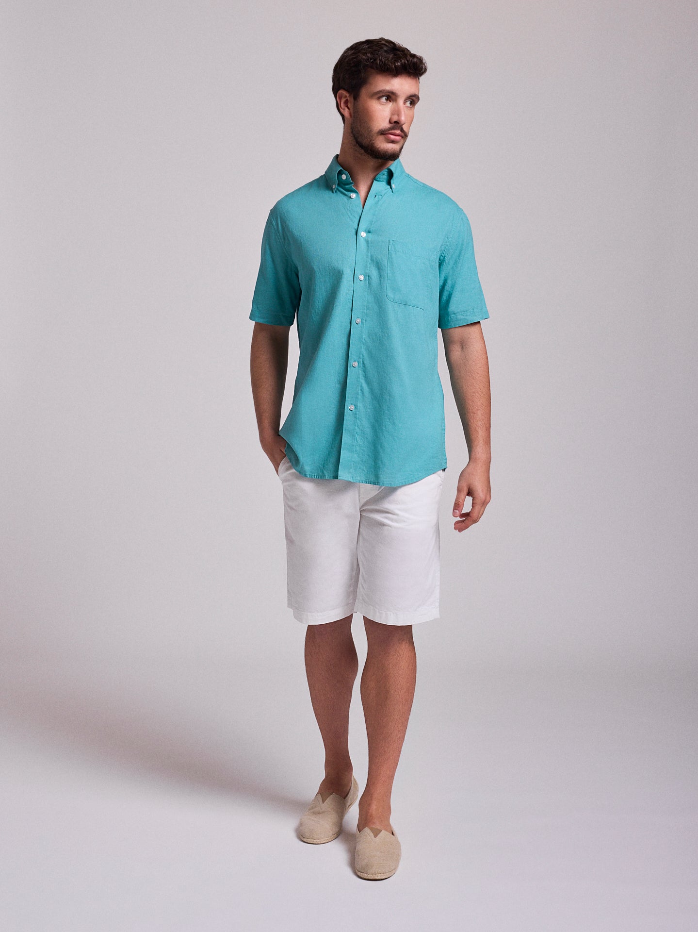 BLUE LINEN SHIRT SHORT SLEEVE REGULAR FIT MR. BLUE
