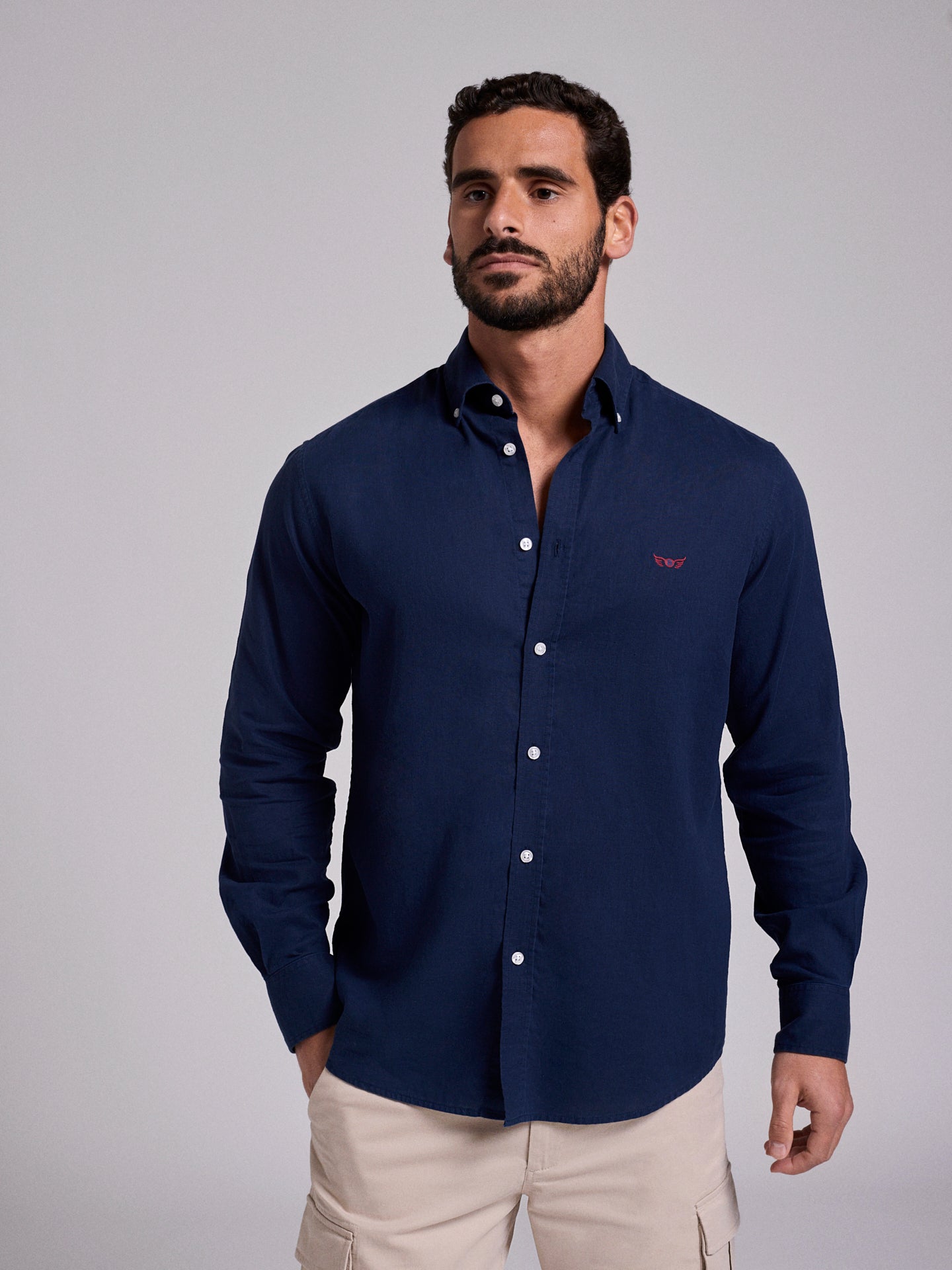 CAMISA LINO AZUL MANGA LARGA REGULAR FIT MR. AZUL