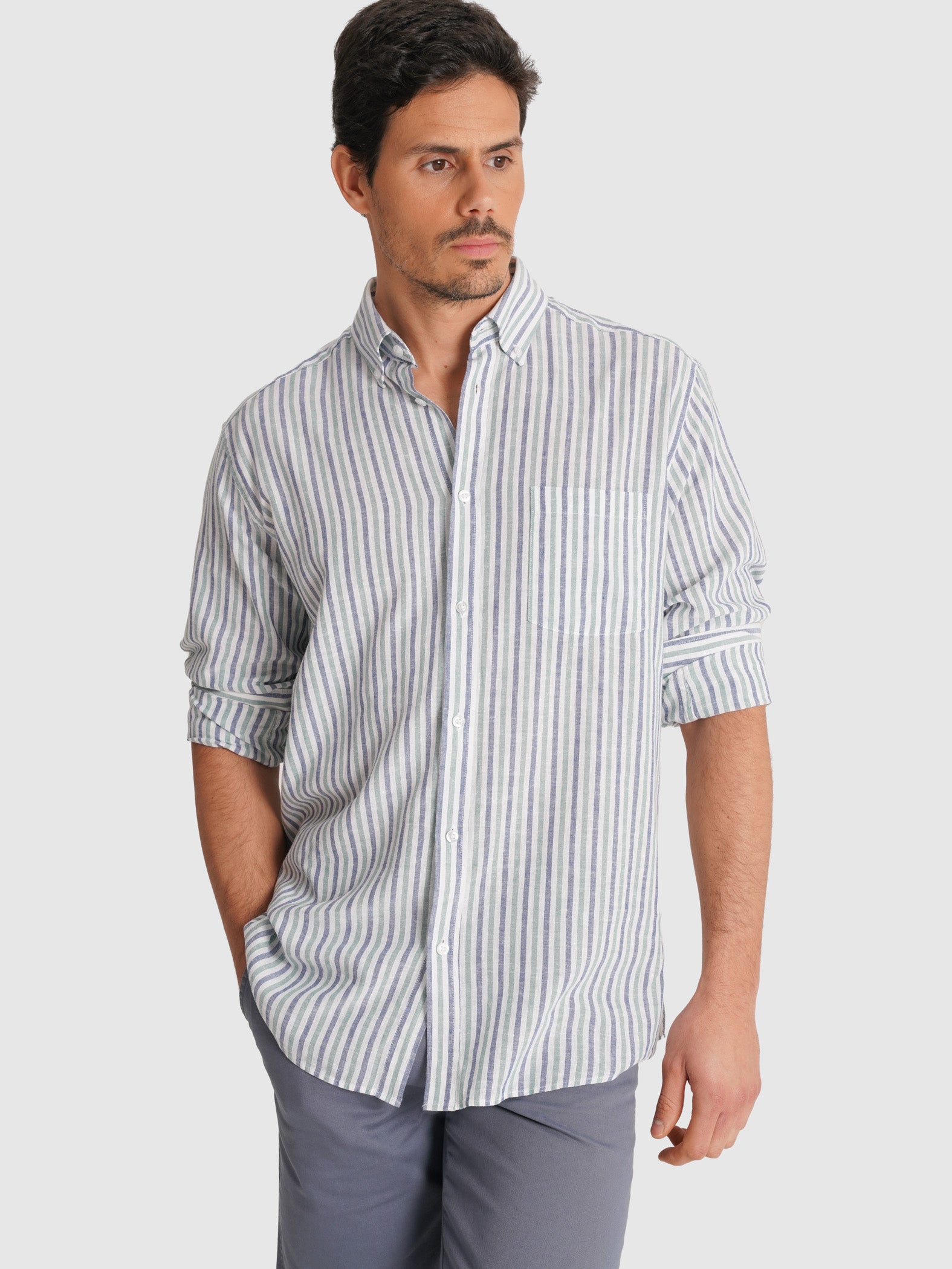 CAMISA MANGA LARGA VERDE REGULAR FIT MR. AZUL