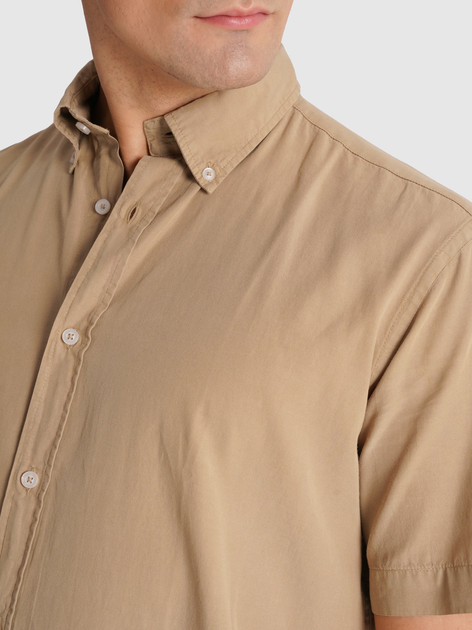 BEIGE POPELINE SHIRT SHORT SLEEVE REGULAR FIT MR. BLUE