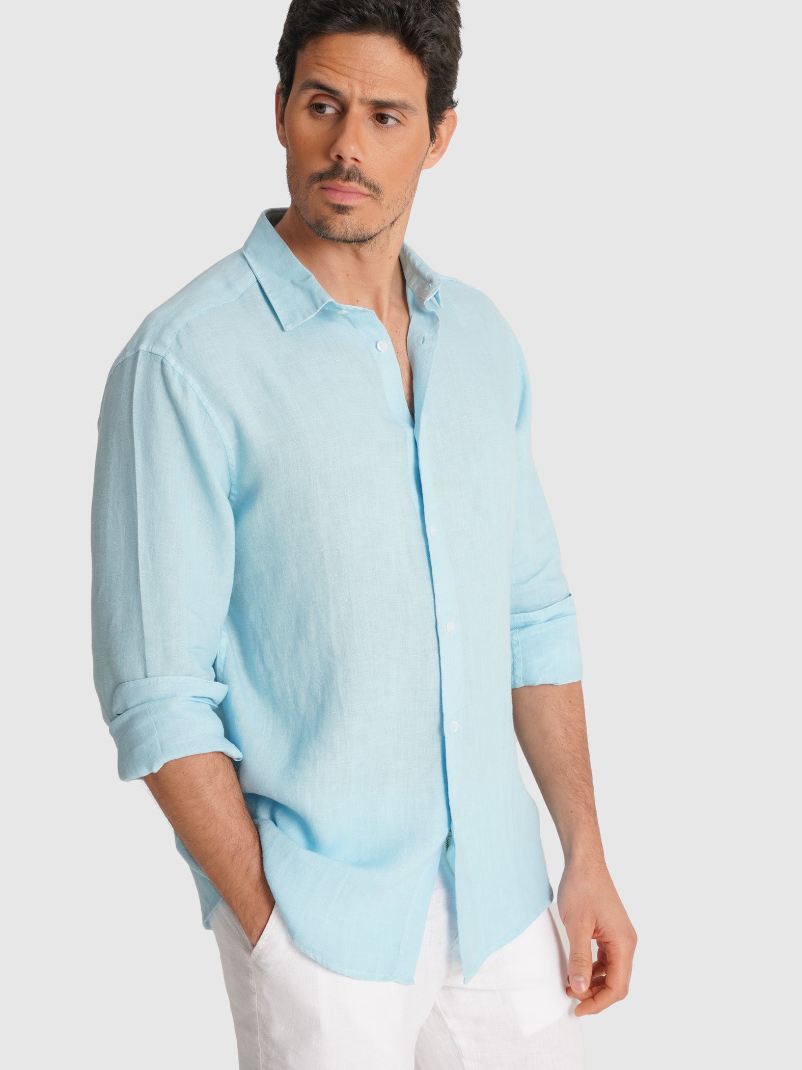 TAILORED FIT LONG SLEEVE BLUE SHIRT MARK BELLUCCI