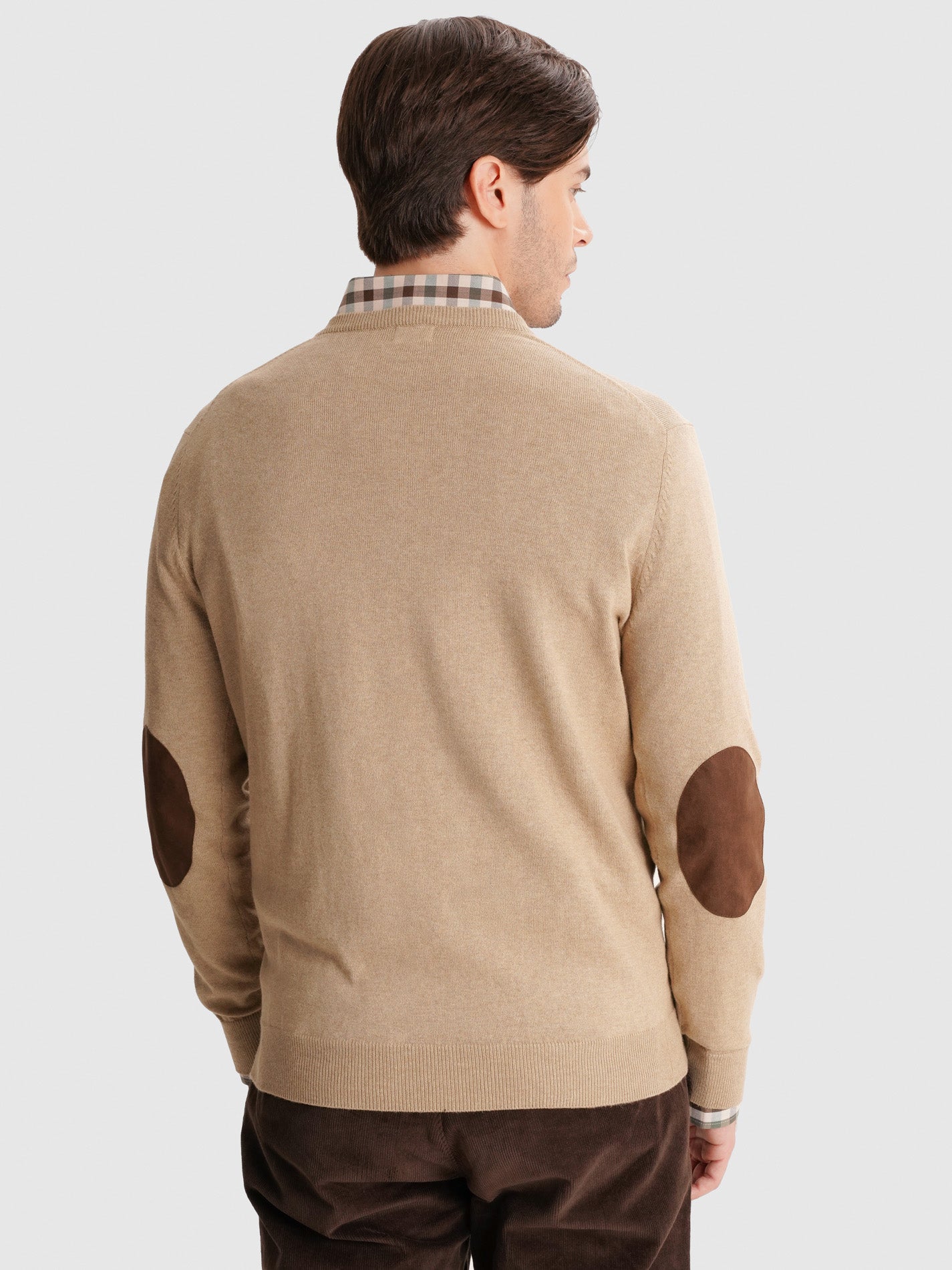 BEIGE THIN PULLOVER WITH REGULAR FIT MR ELBOW PADS. BLUE