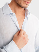 BLUE LINEN SHIRT LONG SLEEVE TAILORED FIT MARK BELLUCCI