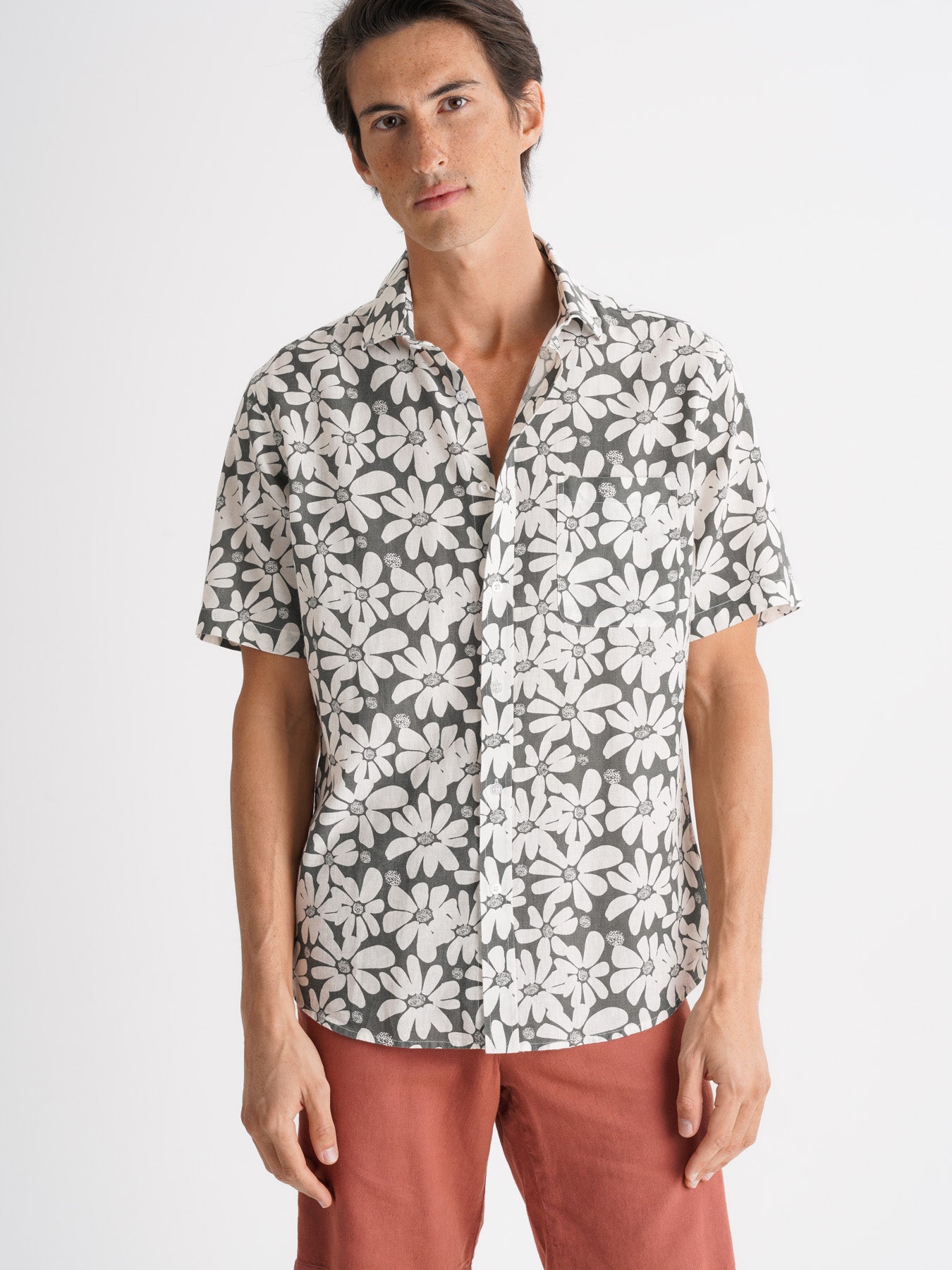 Camisa Regular Fit Lino Gris Mr. Blue