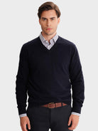 BLUE THIN PULLOVER WITH REGULAR FIT MR ELBOW PADS. BLUE