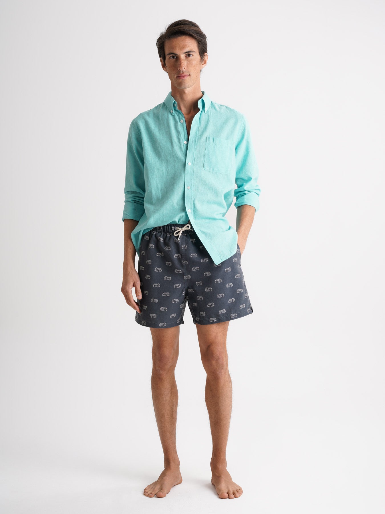 Camisa Regular Fit Lino Azul Mr. Blue