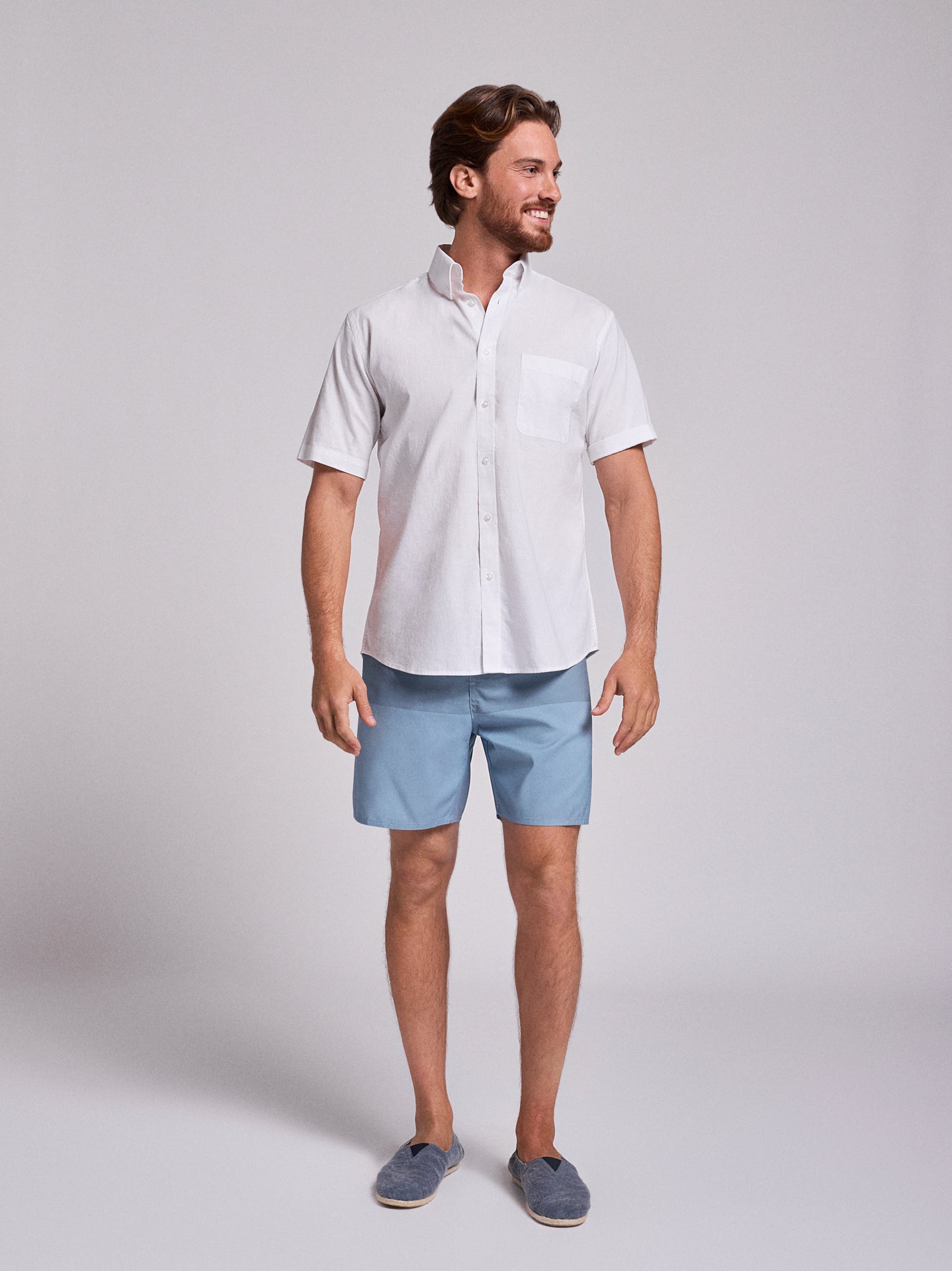 CAMISA LINO BLANCA MANGA CORTA REGULAR FIT MR. AZUL