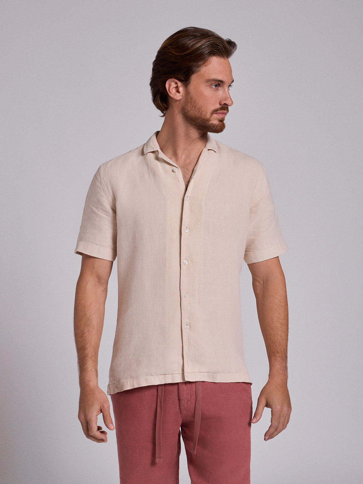 BEIGE LINEN SHIRT SHORT SLEEVE REGULAR FIT MARK BELLUCCI