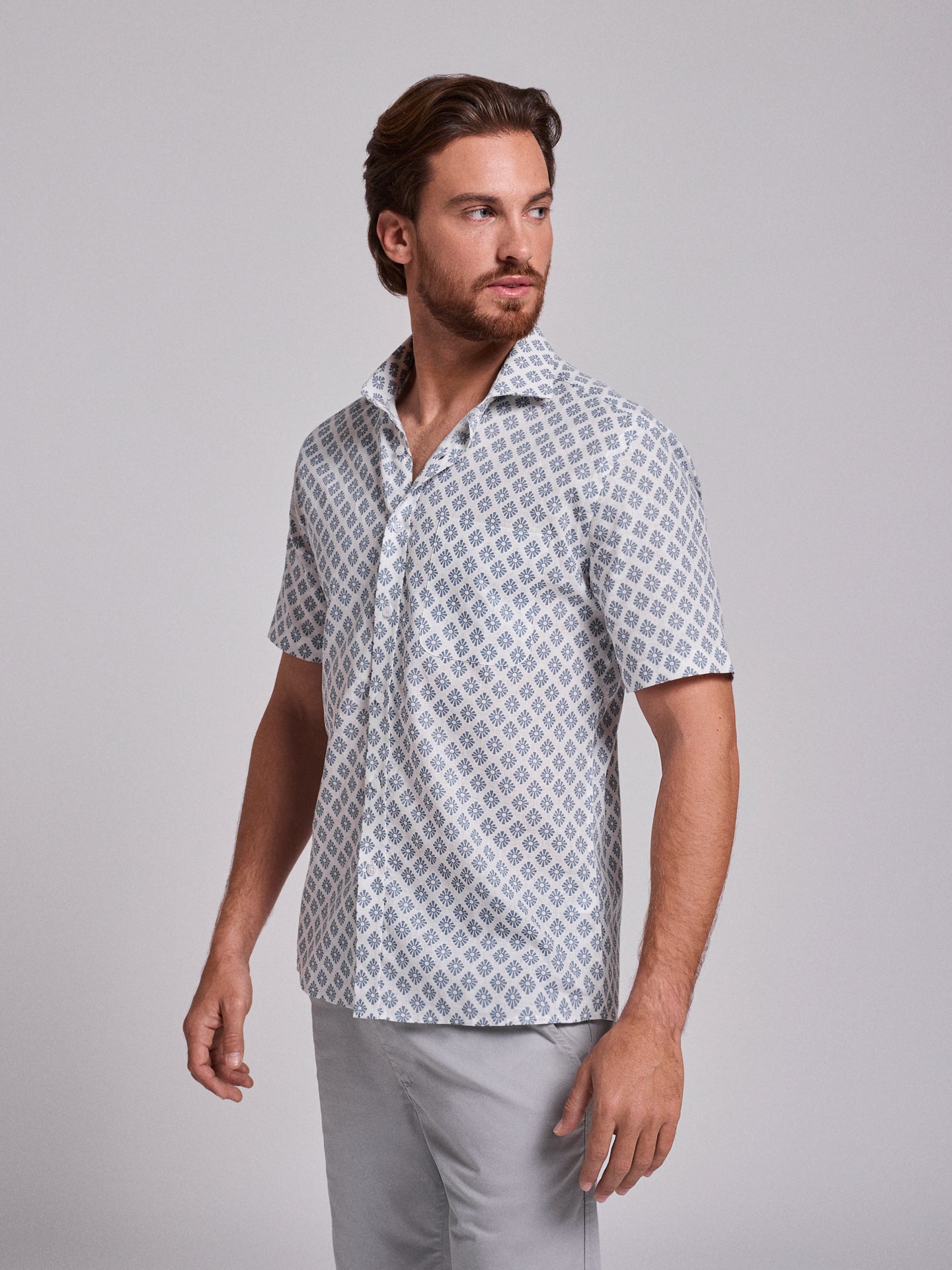 BLUE LINEN SHIRT SHORT SLEEVE REGULAR FIT MR. BLUE