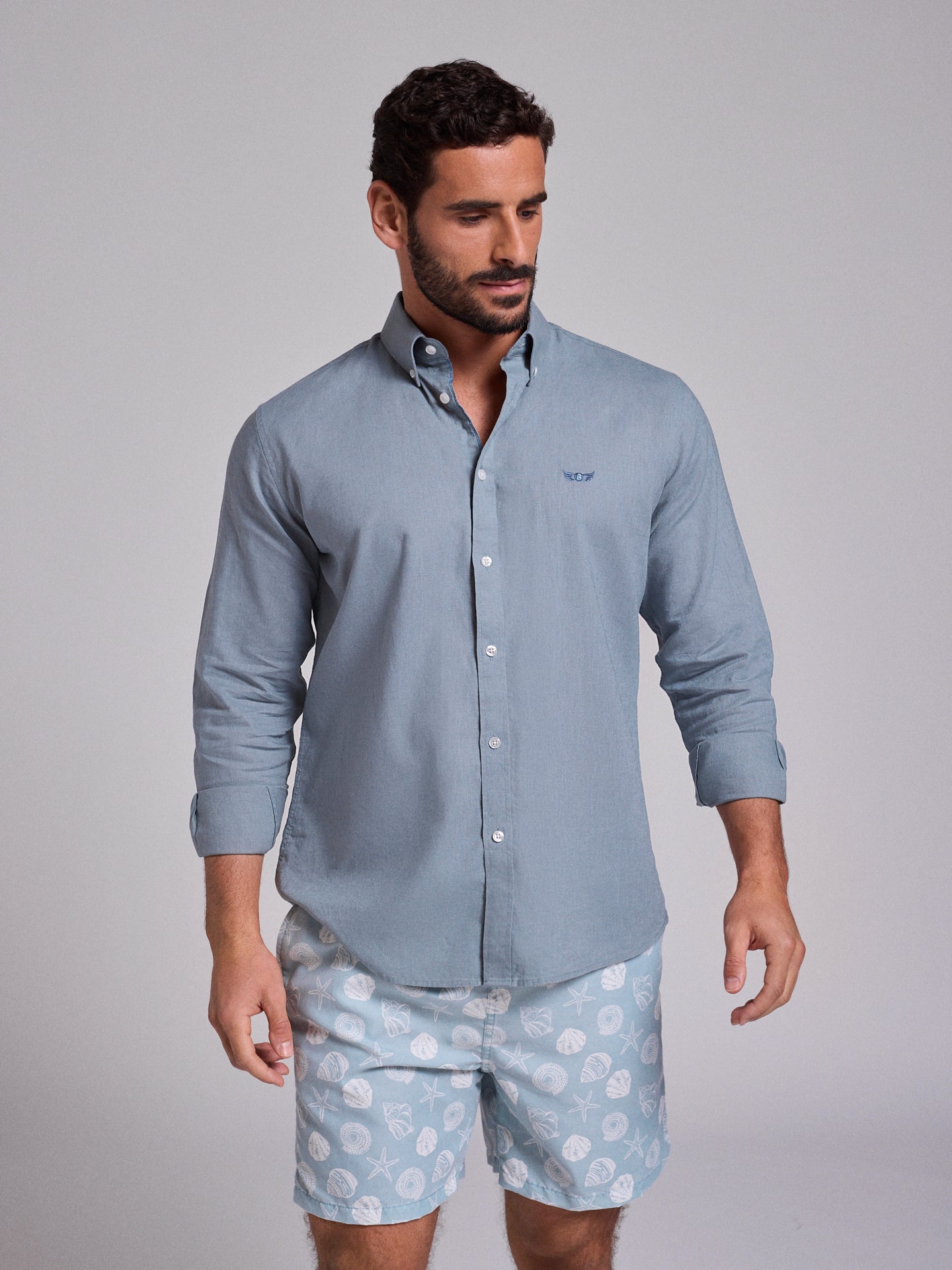 CAMISA LINO AZUL MANGA LARGA REGULAR FIT MR. AZUL