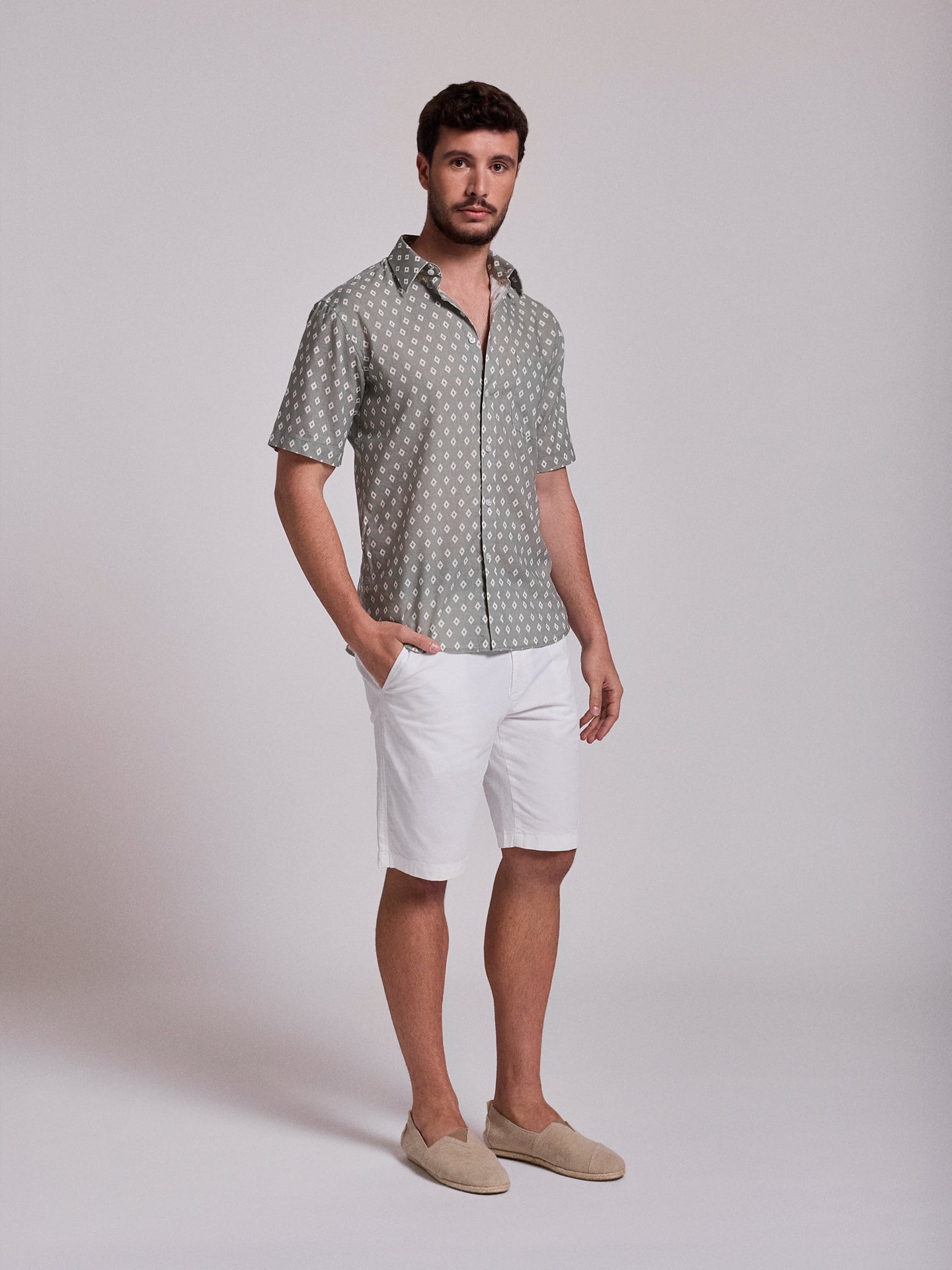 GREEN LINEN SHIRT SHORT SLEEVE REGULAR FIT MR. BLUE