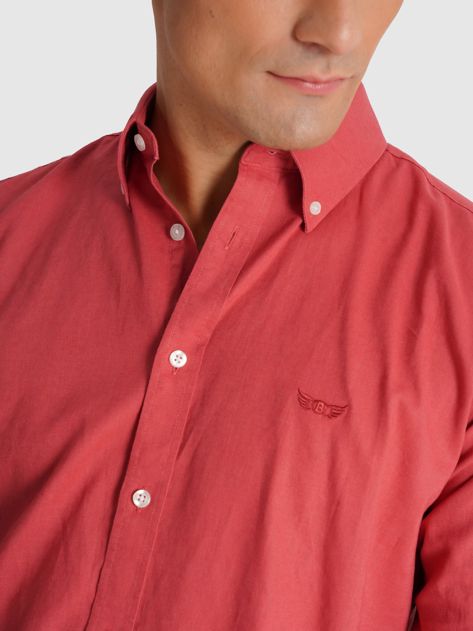 RED LONG SLEEVE REGULAR FIT MR SHIRT. BLUE