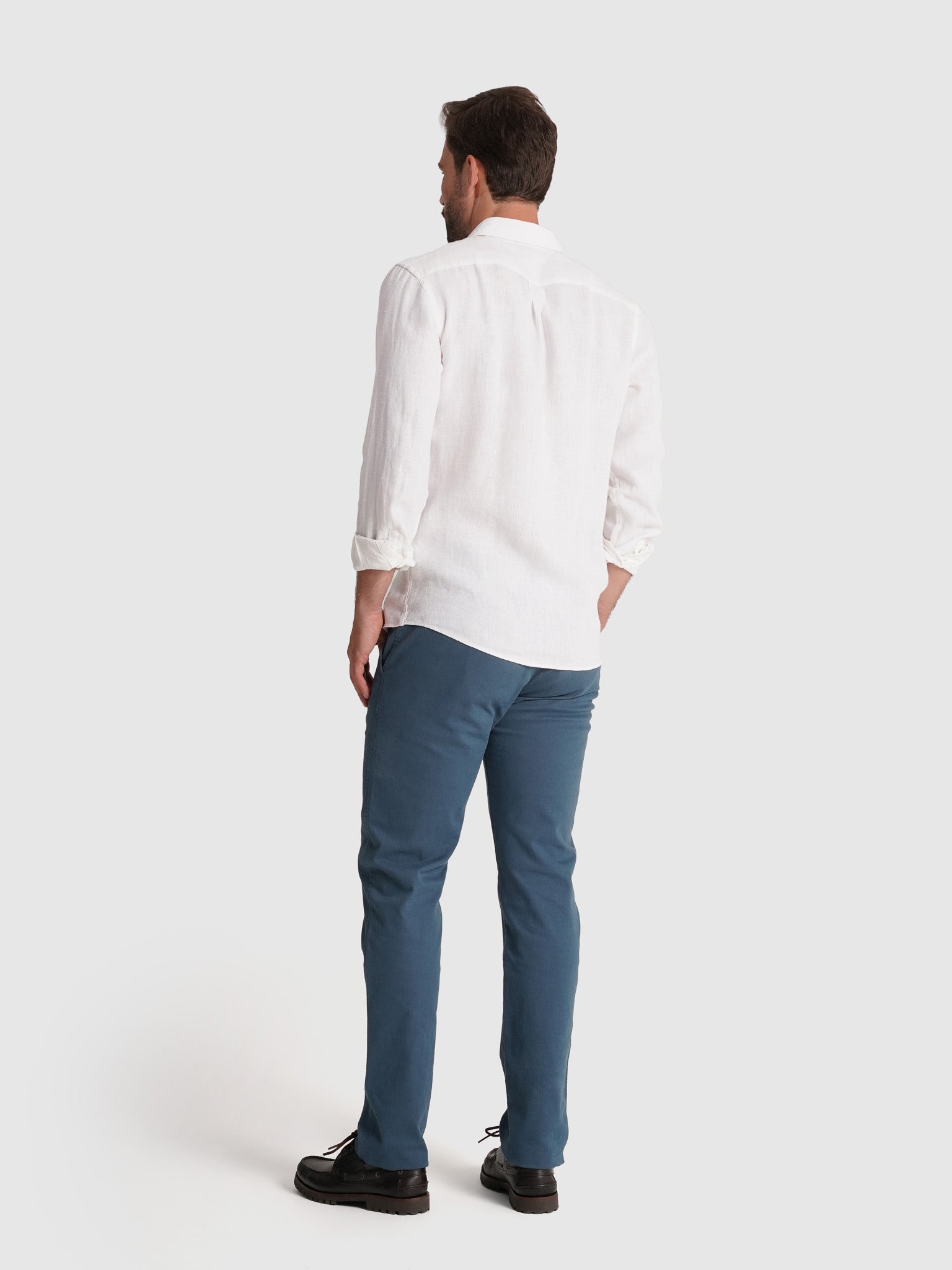 WHITE LINEN SHIRT LONG SLEEVE TAILORED FIT MARK BELLUCCI