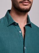 GREEN LINEN SHIRT LONG SLEEVE TAILORED FIT MARK BELLUCCI