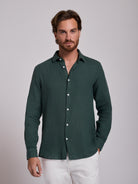 GREEN LINEN SHIRT LONG SLEEVE TAILORED FIT MARK BELLUCCI