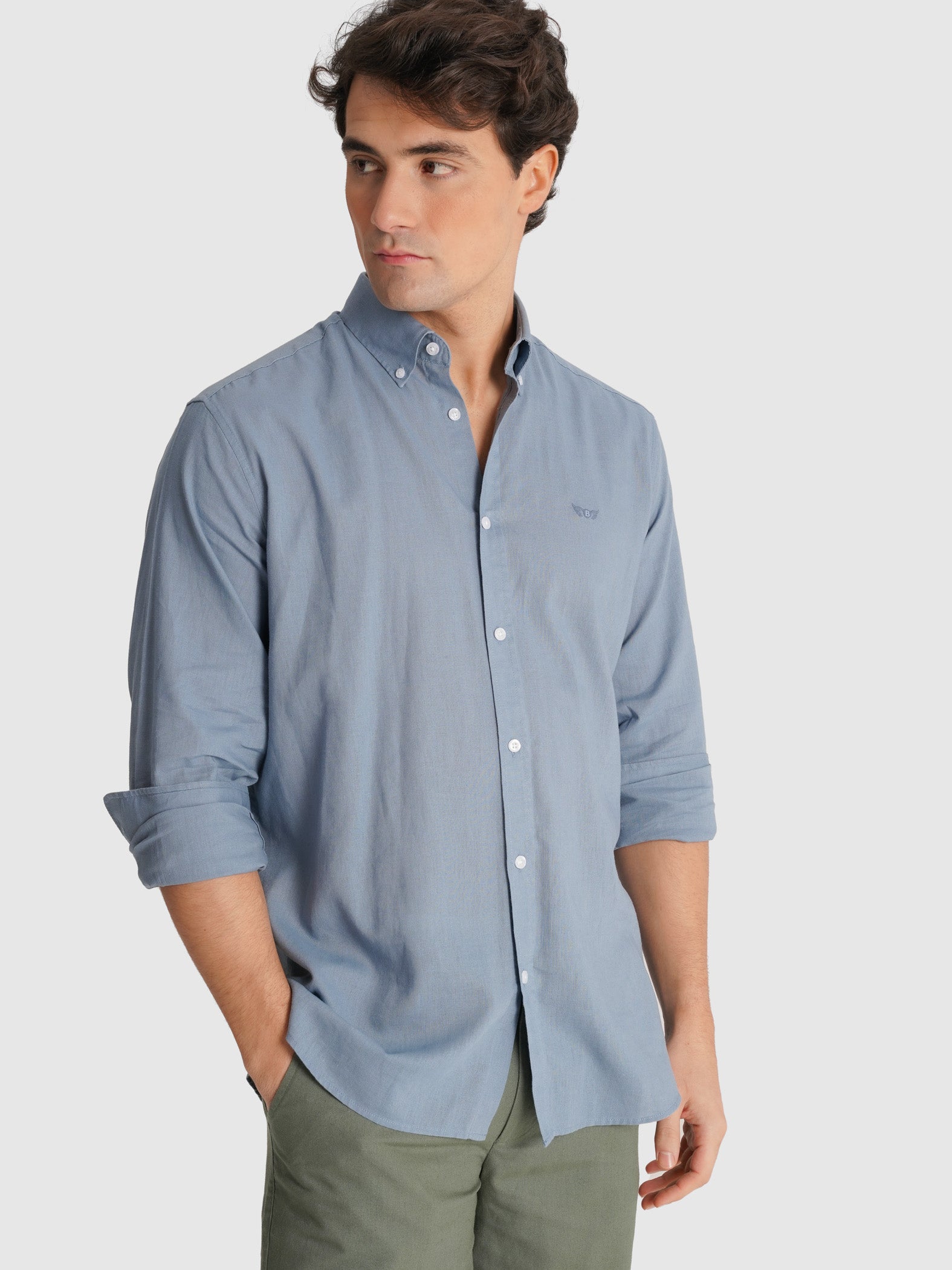 BLUE LONG SLEEVE REGULAR FIT MR SHIRT. BLUE