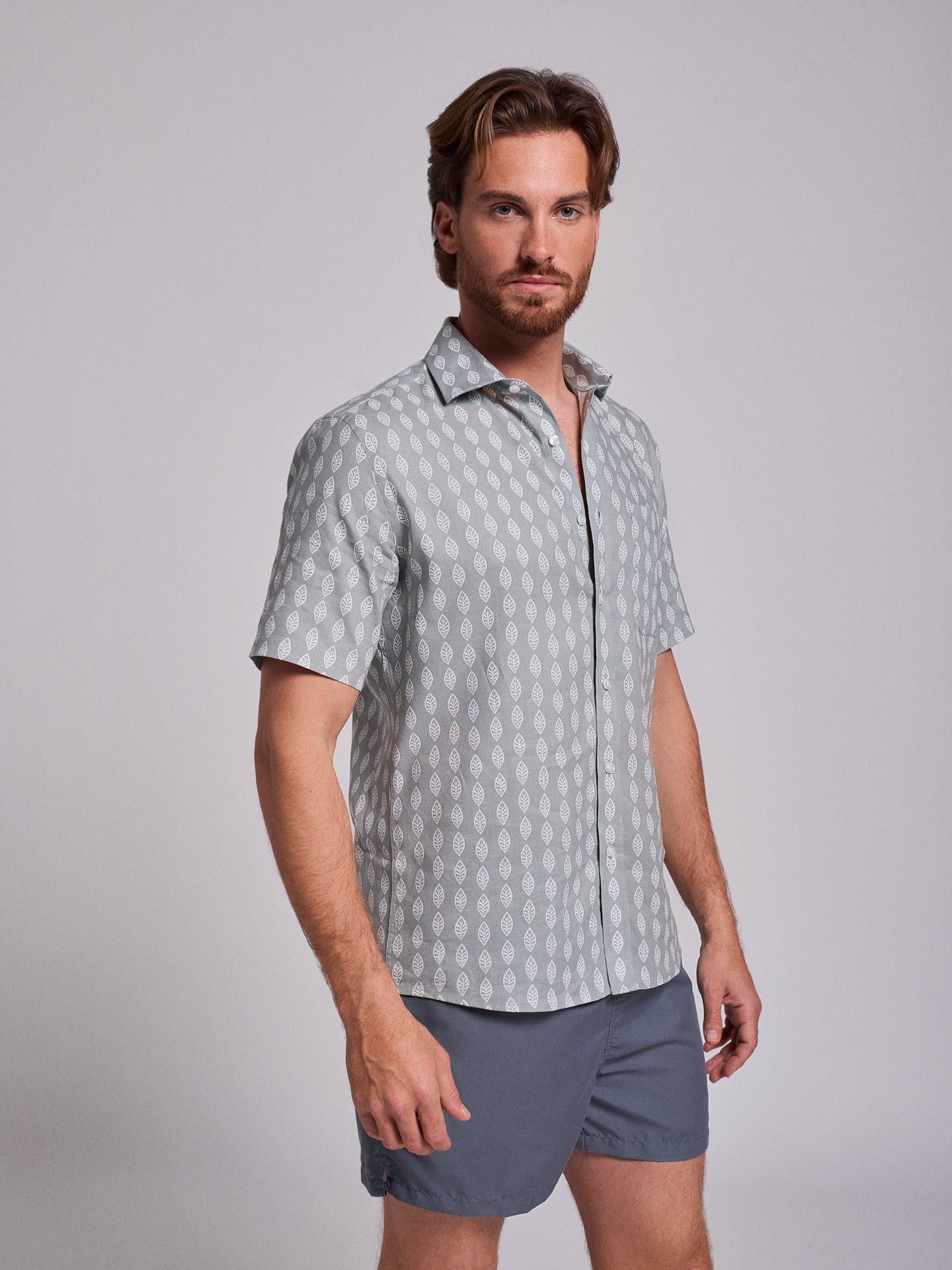 GREEN LINEN SHIRT SHORT SLEEVE REGULAR FIT MR. BLUE