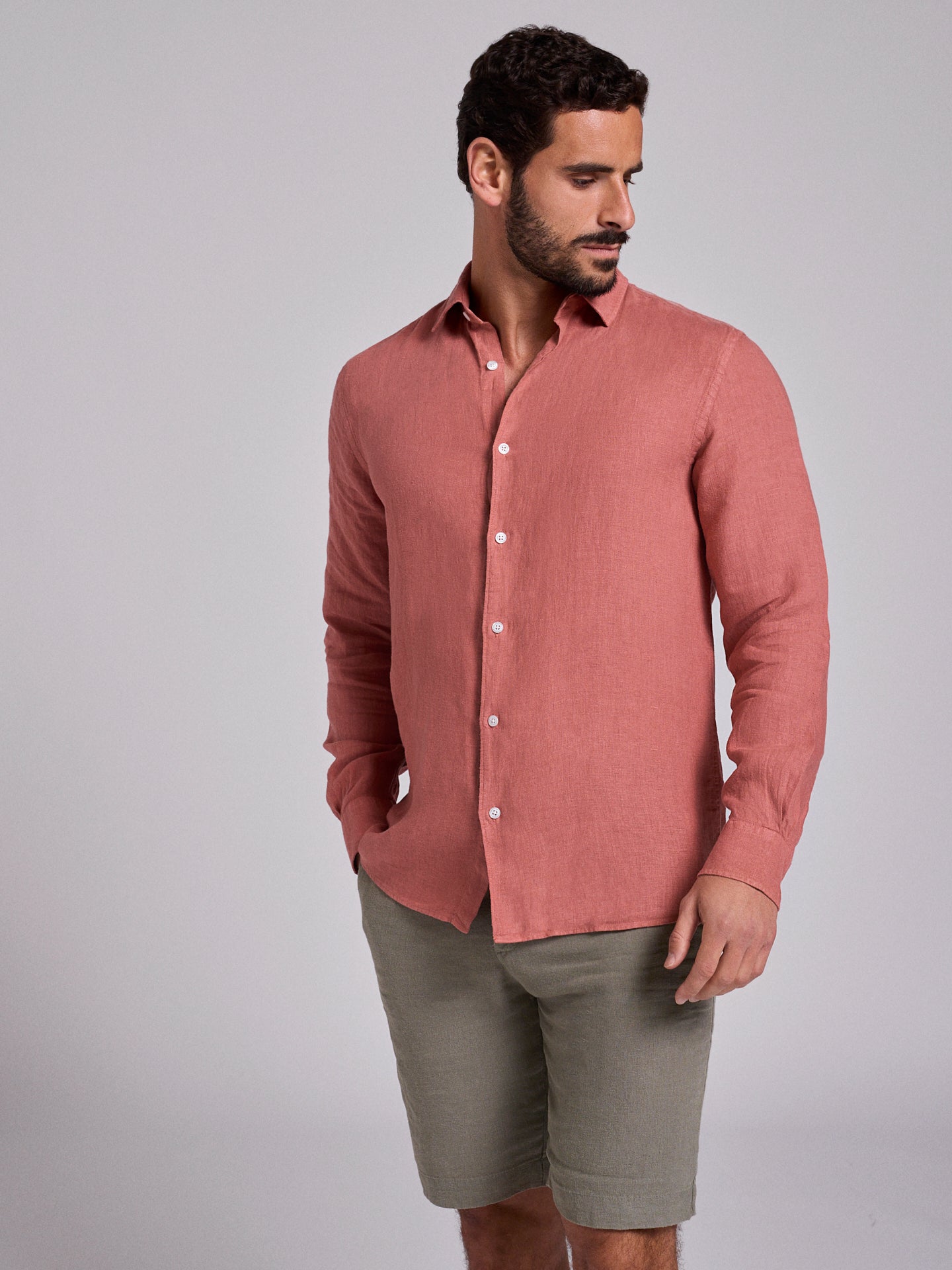 CAMISA LINO ROSA MANGA LARGA SASTRERÍA MARK BELLUCCI