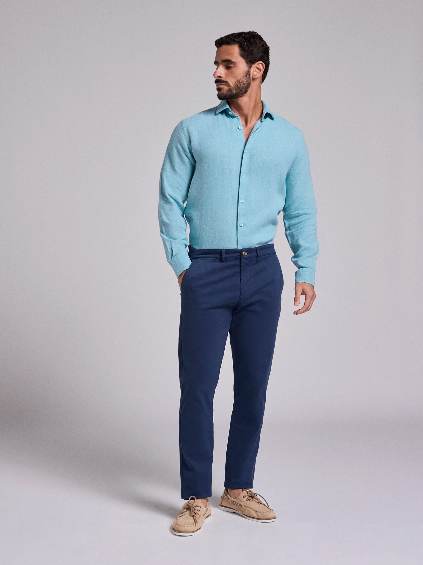 REGULAR FIT BLUE COTTON TROUSERS MARK BELLUCCI